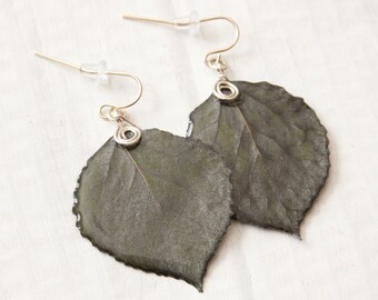 Gray Aspen Leaf Earrings, Nature Earrings, Bridal Jewelry