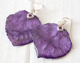 Amythest Aspen Leaf Earrings, Bridesmaid Jewelry, Nature Jewelry