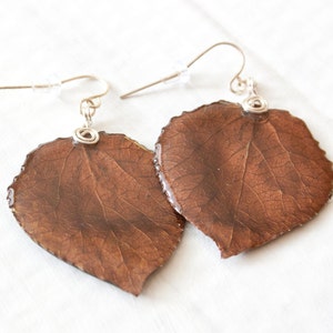 Brown Aspen Leaf Earrings, Bridesmaid Jewelry, Nature Earrings image 3