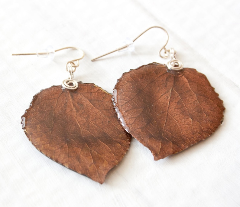 Brown Aspen Leaf Earrings, Bridesmaid Jewelry, Nature Earrings image 3