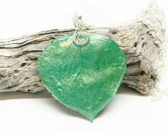 Light Green Aspen Leaf Pendant, Bridesmaid Necklace, Nature Necklace