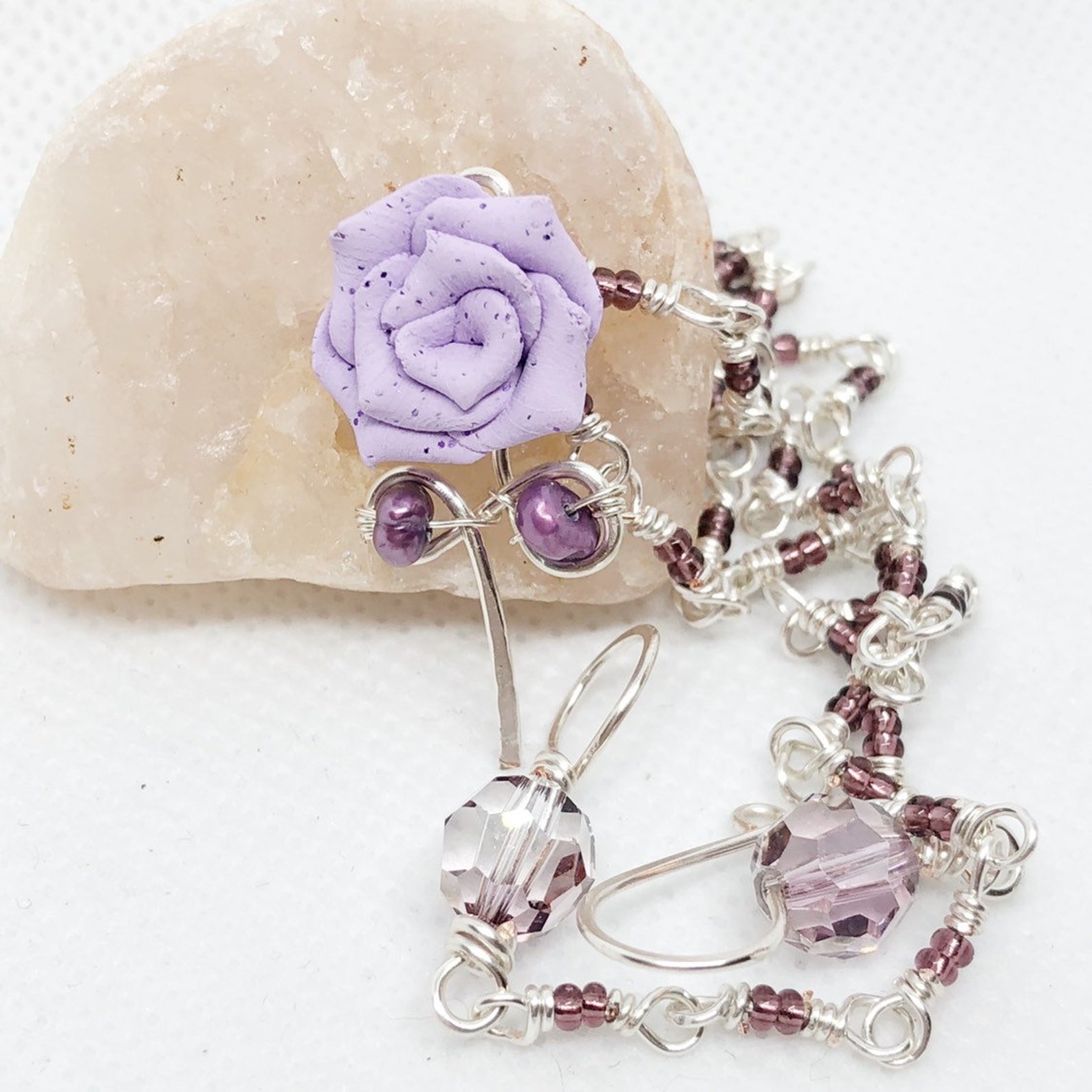 Lavender Polymer Clay Rose With Purple Freshwater Pearls on Etsy