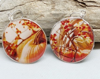 Pumpkin Harvest Earrings, Recycled Paper Jewelry, Wire Wrapped Jewelry