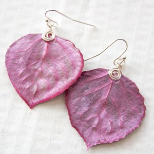 Aspen Leaf Earrings, Bridesmaid Jewelry, Magenta, Nature Jewelry image 2