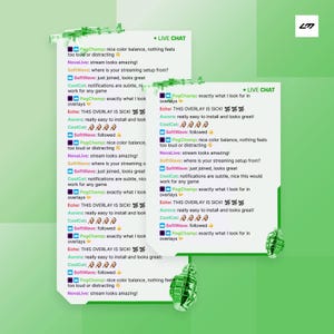 May include: A digital graphic featuring three white rectangles with green accents, each displaying a simulated live chat interface. The chat windows contain text and emojis, with a green grenade graphic in the lower right corner.