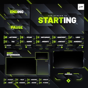 Vanguard Stream Overlay Pack – Snyggt grönt och grått animerat paket för OBS