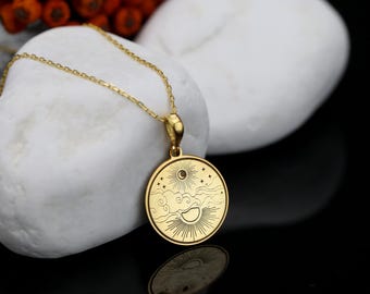 Collar Sol y Luna: Colgante Yin Yang Celestial grabado a medida