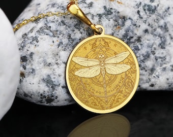 Collana con libellula in argento sterling – Ciondolo placcato in oro, gioielli naturali