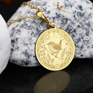 Collar de pájaro reyezuelo: colgante de plata de ley o chapado en oro, joyería natural