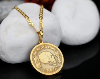 Memento Mori Skull Pendant: Stoic Philosophy Necklace, Custom Engraved
