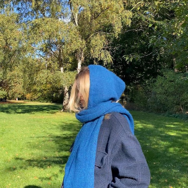 Cozy Hooded Handmade Scarf Knitting Hand-Knitted Scarf with Hood Winter Knit Accessory
