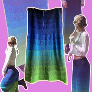 Skirt Knitting Pattern Long Flowing Skirt Knit Pattern Knitted Skirt Summer Knitting Pattern 34-52 XS - XL Size + HowTo Knit fixed hemming