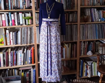 60's Vintage Maxi Tapestry Skirt - Purple Floral with Velvet Ribbon