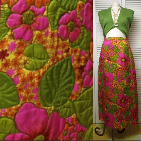 Psychedelia in Silk Vintage 1960s Quilted Maxi Ski