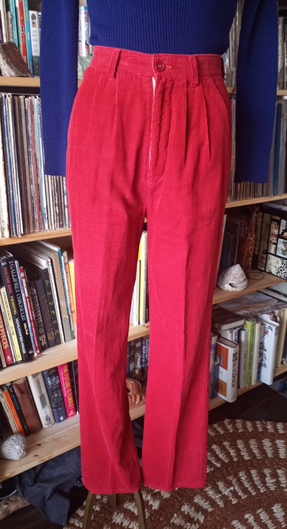Vintage 1970s/80s Red Corduroy High Waisted Pants… - image 3