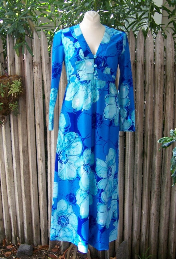 Island Blues Vintage 60's Floral Maxi Dress by Mo… - image 1