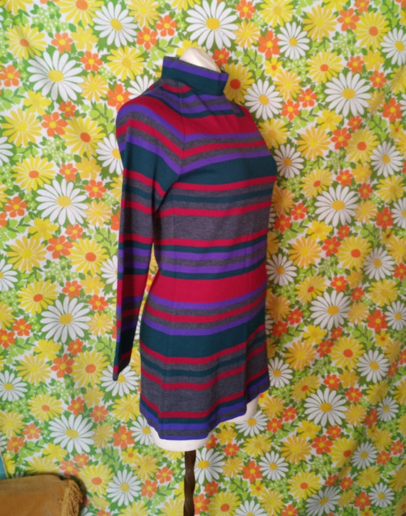 Vintage Striped 1960's Micro Mini Dress with Mock… - image 4