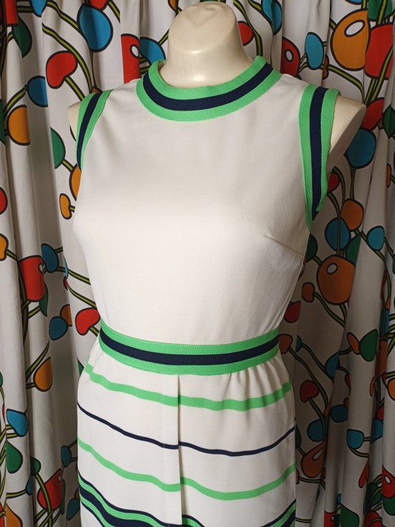 Vintage Striped Mod Scooter Dress with Lime, Navy,