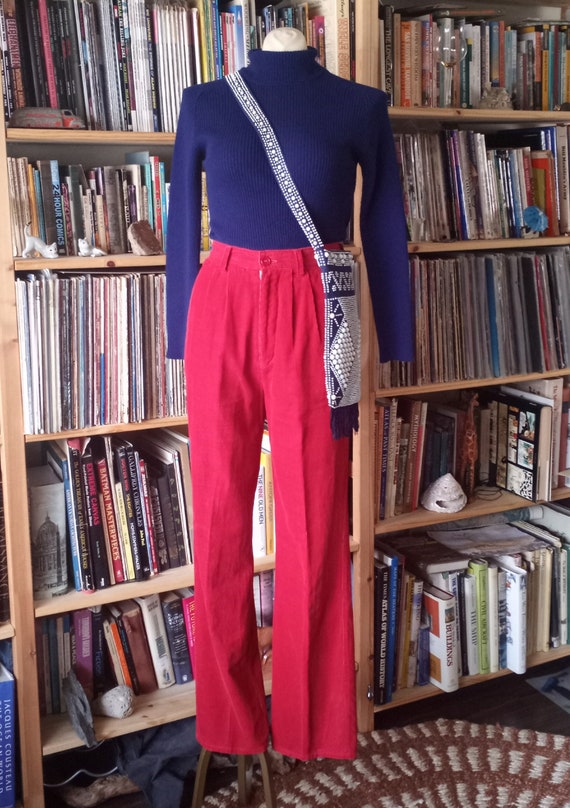 Vintage 1970s/80s Red Corduroy High Waisted Pants… - image 2
