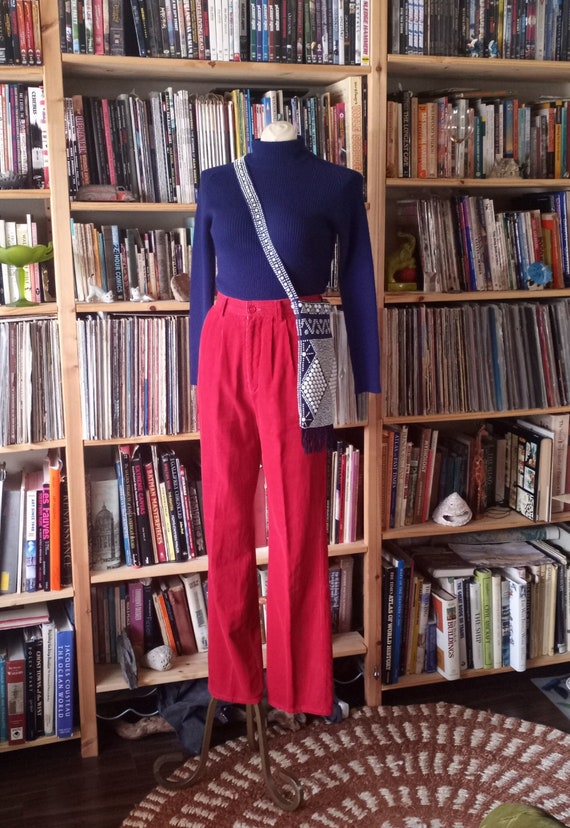 Vintage 1970s/80s Red Corduroy High Waisted Pants… - image 1