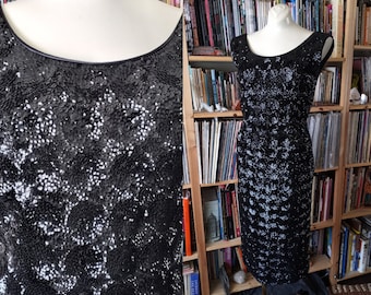 Amazing Heavily Sequined 50s-60s Black Wiggle Dress by Mister Sig - with Sequin Jacket