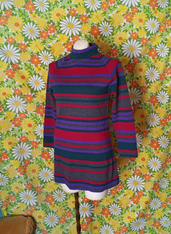 Vintage Striped 1960's Micro Mini Dress with Mock… - image 3