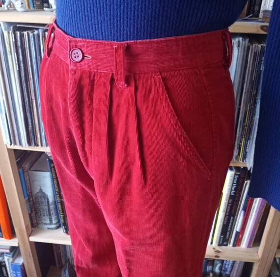 Vintage 1970s/80s Red Corduroy High Waisted Pants… - image 4