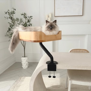 ERGO PURRCH® Desk Mounted Cat Bed | Handcrafted Wood or Woven
