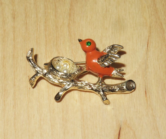 Vintage Orange Bird on a Nest 1960s Marked Gerry'… - image 1
