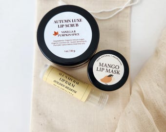 3 in 1 Lip Care Set Natural Hydrating Day Night Lip Mask & Moisturizing Lip Balm Handmade Non-Toxic Gift for Teens Men Women Luxury gift set