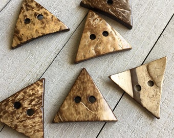 Large Triangle Coconut Wood Buttons - 3 Buttons -  1.5" - 40mm for Sewing Crafts Scrapbooks Knitting Crochet Sweaters (B125)