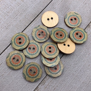 Boho Wooden Buttons 20 or 100 qty Fancy Painted 3/4" Diameter Wood Buttons  Sewing Crafts Scrapbook Supplies (B120-A)