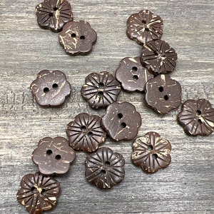 Buttons (B203) Five 1/2"  Flower Coconut Shell Buttons for Sewing Crochet Knitting Crafts