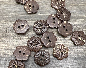 Buttons (B203) Five 1/2"  Flower Coconut Shell Buttons for Sewing Crochet Knitting Crafts