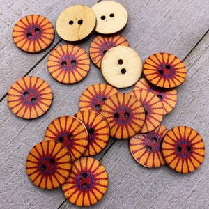 Boho Wooden Buttons 20 or 100 qty Fancy Painted 3/4" Diameter Wood Buttons  Sewing Crafts Scrapbook Supplies (B120-B)