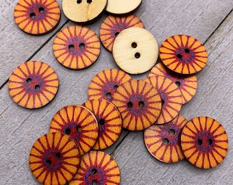 Boho Wooden Buttons 20 or 100 qty Fancy Painted 3/4" Diameter Wood Buttons  Sewing Crafts Scrapbook Supplies (B120-B)