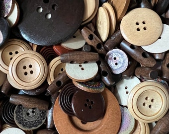 Wood Button Grab Bag - Assorted Wooden Buttons for Sewing, Crochet, Knitting and Crafts