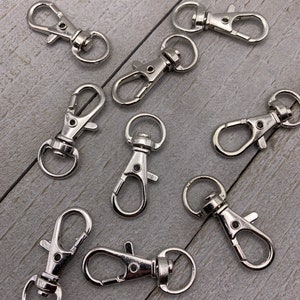 Swivel Clasps for keychains, bag charms, jewelry - 10 small spring clips in nickel tone