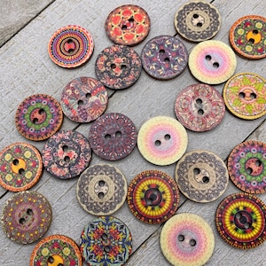 boho patterned wooden buttons