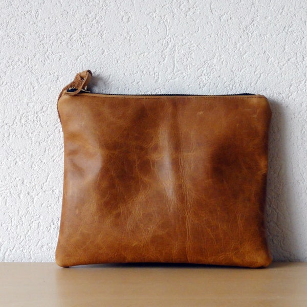 Leather Clutch in Brown Thick Cow Leather