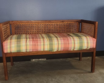 Mid Century Cane Bench/Sette with Cushion