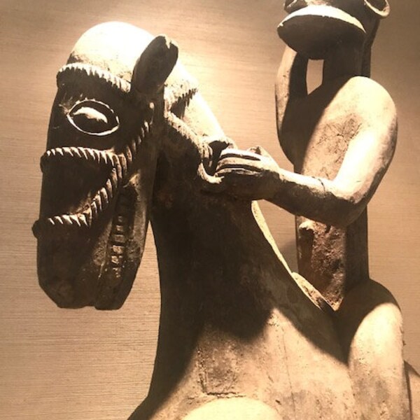 R-35 - Art africain - African art - Cavalier dogon et son cheval - Hauteur: 105 cm - Dogon rider and his horse -Cavaliere Dogon a cavallo