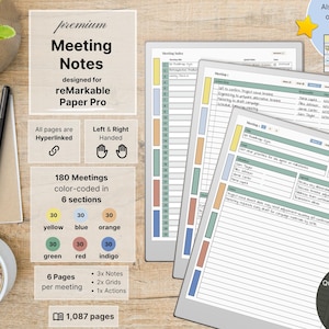 Appunti per riunioni per reMarkable Paper Pro, 180 riunioni, con collegamenti ipertestuali, per destrimani e mancini, per aziende, taccuino per riunioni, agenda per riunioni, regalo bonus