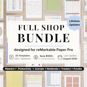 Lifetime Full Shop Bundle for reMarkable Paper Pro - Planners, Productivity, Journals, Notebooks, Trackers, Puzzles, Full Template Access