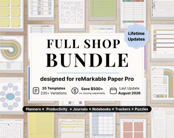 Lifetime Full Shop Bundle for reMarkable Paper Pro - Planners, Productivity, Journals, Notebooks, Trackers, Puzzles, Full Template Access