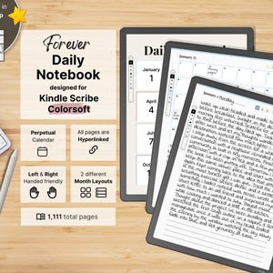 Daily Notebook for Kindle Scribe Colorsoft, perpetual calendar and daily notes, 3 lined pages per day, hyperlinked, undated