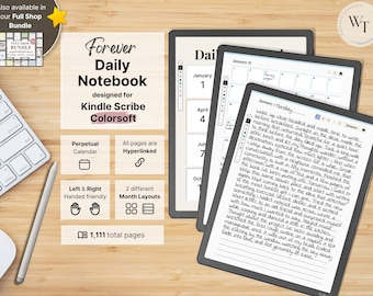 Daily Notebook for Kindle Scribe Colorsoft, perpetual calendar and daily notes, 3 lined pages per day, hyperlinked, undated