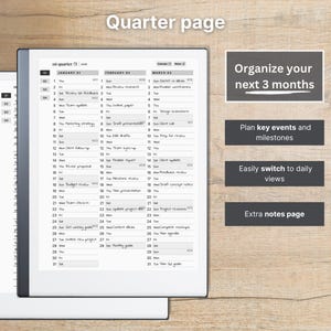 Planificador diario premium para reMarkable 2 — 2026, 2027, calendario y cuaderno, Año completo, Trimestre, Mes, Semana, Día, Domingo-Lunes, Izquierda-Derecha imagen 5