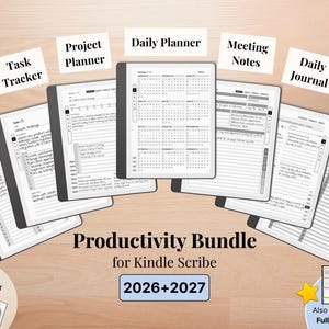 Templates for Kindle Scribe, 2026, 2027, Daily Planner, Journal, Meeting Notes, Project, Notebook, To-Do, Task Tracker, Productivity Bundle