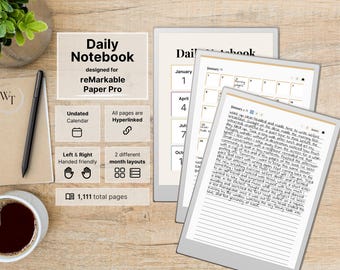 Quaderno giornaliero per reMarkable Paper Pro, note giornaliere senza data, 3 pagine a righe al giorno, con collegamenti ipertestuali, multicolore